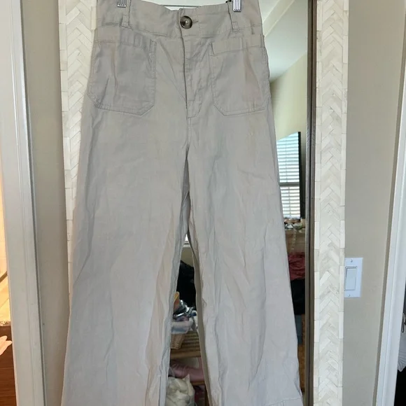 Anthropologie Colette Linen Wideleg Cream Trousers - Picture 4 of 10